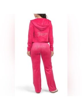 Juicy Couture Bright Pink Velour Two-Piece Tracksuit with Rhinestone Logo